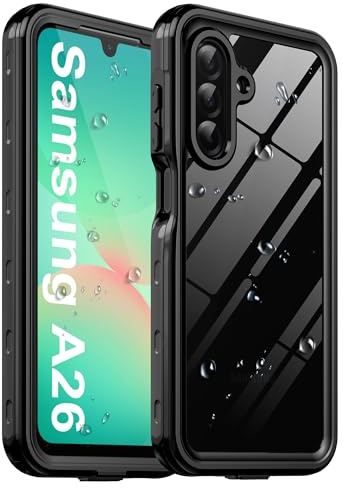 for Samsung Galaxy A26 Case Waterproof with Built-in Lens & Screen Protector, [IP68 Waterproof] [Military Drop Proof], Full Body Underwater Protective Clear Cover for Galaxy A26 4G/5G (Black)