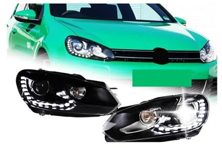 Kopflampe kompatibel for VW Golf 6 LED-Scheinwerfer 2009–2012 Scheinwerfer R20 DRL Blinker Fernlicht Angel Eye Projektorlinse