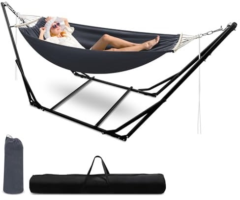 Eikuavons Hängematte mit Gestell, Hängesessel mit klappbarem Gestell, verstellbar Hängemattengestell bis 150 kg, Outdoor Hängematten, Metall Gestell hängematte Klappbar für Outdoor/Indoor