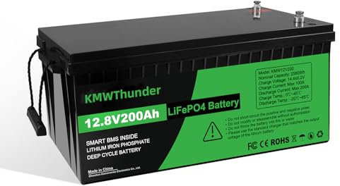 KMWThunder LiFePO4 12.8v 200Ah 2560Wh Lithium-Batterie mit Niedertemperatur-BMS-Schutz, Max 15000 Zyklens Lithium-Eisen-Phosphat-Batterie, für den Einsatz in Wohnmobilen, Solar andCamping