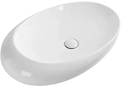 Lavabo de Baño Mueble de baño ovalado moderno, lavabo sobre encimera, mueble de baño de cerámica de porcelana blanca, lavabo artístico, lavabo de baño elegante con forma de huevo Lavabo de Baño(Grande