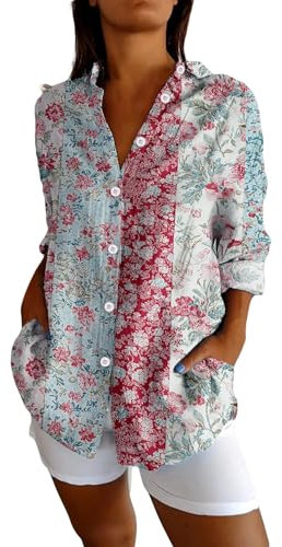 Chemises bohémiennes à manches longues pour femme, col en V, vintage, floral, chemisiers, décontracté, t-shirt graphique, printemps, chemisier blanc avec rayures noires, Rose, S