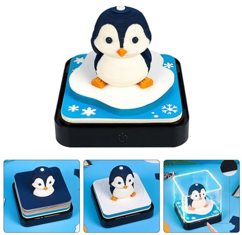 2026 Schreibtisch kalender mit LED-Licht Pinguin-Skulptur 3D-Abreißkalender Papier Schnitzerei Kunst Memo Pad Notizblock Geschenk Home Desktop Dekoration