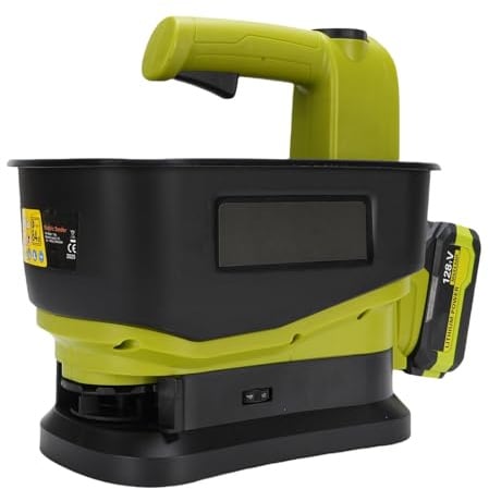 Depisuta Saatgutstreuer, wiederaufladbarer Handstreuer mit 4000mah Li-Akku, batteriebetrieben, für Rasensaat, Steinsalz, Dünger & Eisschmelze, ergonomisches Design