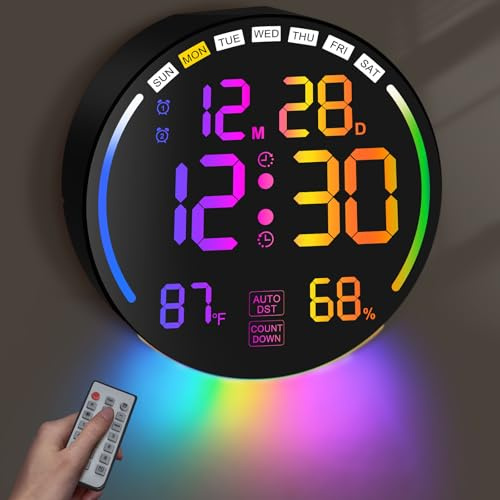 Large Digital Wall Clock with 10.3Big LED Wall Clock Display,Alarm,Countdown Timer,DST,Temperature, Humidity Auto-Dimming,Remote Control,Night Light for Classroom,Bedroom,Living Room,Office,Gym