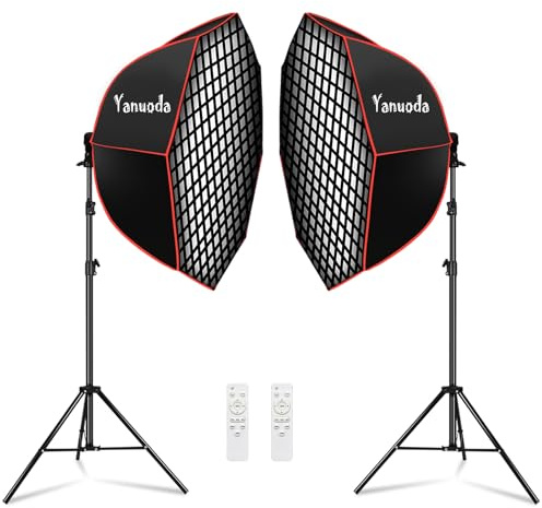 2er-Set 37 Achteckige Softbox - 110W Dimmbarer LED Studioleuchte, 97 CRI 2700K-6500K, inkl. 200cm Lichtstativ, Diffusor & Gitter, Fotografie Softbox Beleuchtungsset für Tiktok-Streaming, Porträt