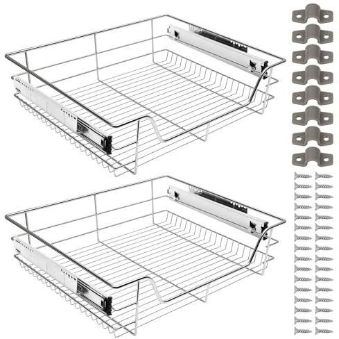Monucep Teleskopschublade 2er Set 60cm Küchenschublade aus Metall | Schrankauszug mit Vollauszug und Doppelschienensystem, 20kg Tragfähigkeit für Küchenschrank, Bad und Waschraum
