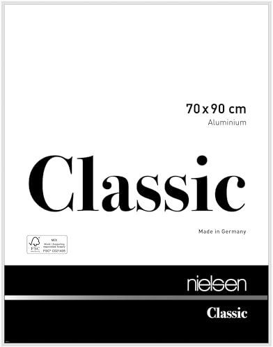 nielsen Bilderrahmen, 70 x 90 cm, Aluminium, Weiß glanz, Posterrahmen zum Aufhängen im Hoch- & Querformat, Echtglas, Classic