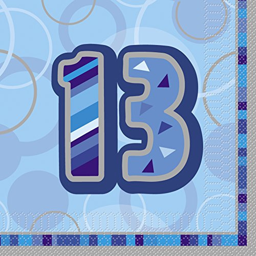 Unique Party 28466 - Glitz Blue 13th Birthday Paper Napkins, Pack of 16