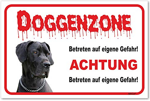 AdriLeo Schild - Vorsicht Deutsche Dogge - Zone - (20x30cm) / Graues Fell Achtung Hund Wachhund Deutscher Hund robust langlebig UV-beständig wetterfestes Warnschild