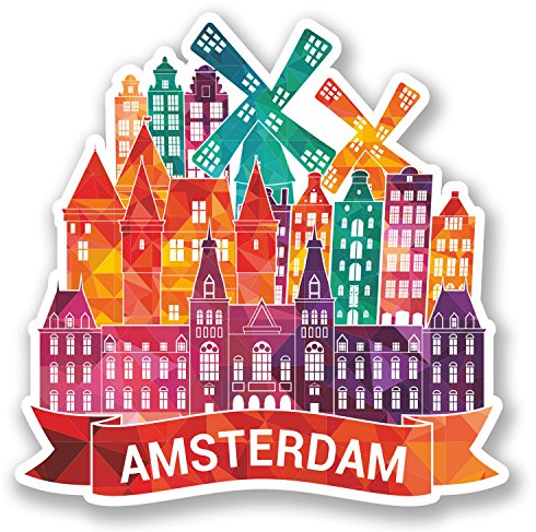 2 x 10 cm Amsterdam Vinyl-Aufkleber für Gepäck, Reiseetikett Niederlande #5783 (10 cm x 10 cm)
