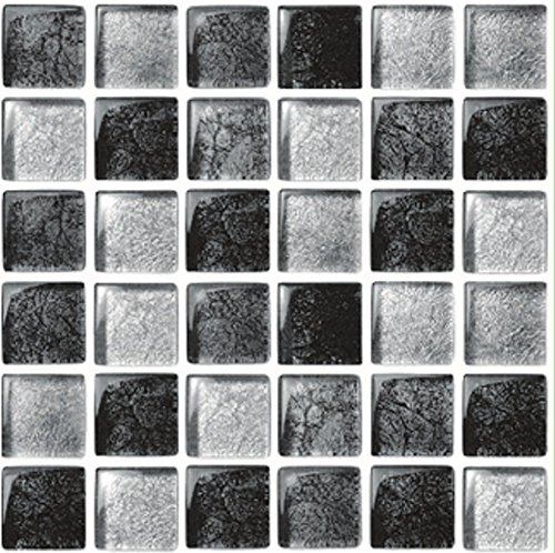 LPS - Adesivi per Piastrelle, Effetto Pietra e Vetro, per la Cucina o Il Bagno, Confezione da 10, Colore: Nero/Grigio