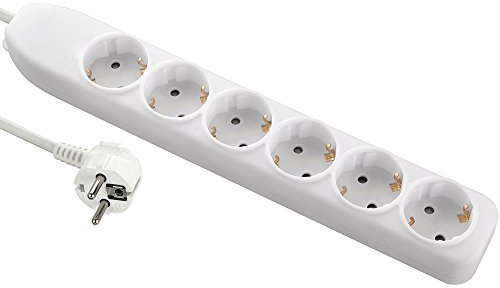 Electraline 51611 Regleta de 6 Tomas, Cable 3G1 1,5 m, Color Blanco, 1,5m