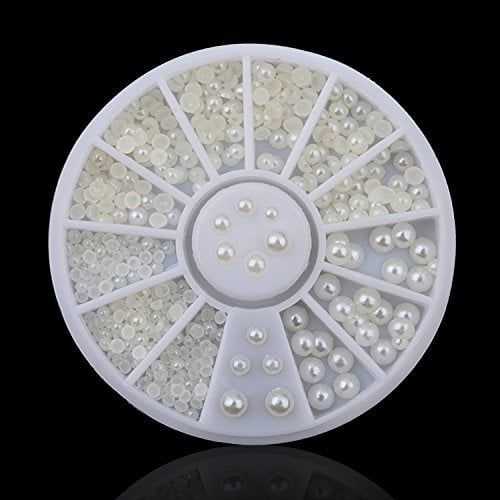 Beige Pearl Nail Art Stone Size 2mm 3mm 4mm Wheel Rhinestones Beads Lovely Solid Imitation DIY Pearl Decoration by Clest F&H