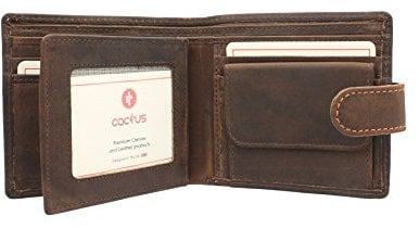 Cactus Bi-Fold Oiled Leather Wallet with RFID Protection 185_81 Brown