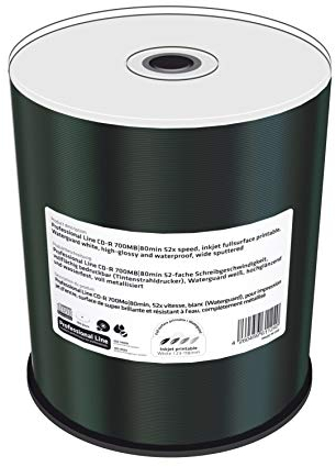 MediaRange Professional Line CD-R 700MB|80min 52-fache Schreibgeschwindigkeit, vollflächig bedruckbar (Tintenstrahldrucker), Waterguard weiß, hochglänzend und wasserfest, voll metallisiert, 100er Pack