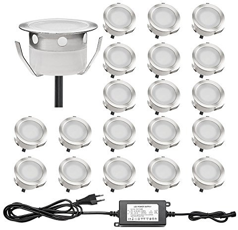 QACA Lot de 20 Spot Extérieur LED Lumiere Eclairage pour Terrasse Enterré Plafonnier, Lampe Extérieur Déco Pour Chemin Bassin Piscine DC 12V Etanche IP67 (Blanc Froid)