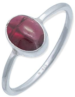 mantraroma Ring Damen Silber 925 Granat Edelstein rot schlicht modern