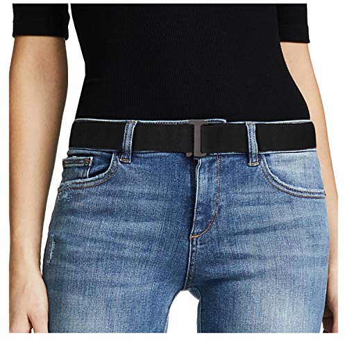 JASGOOD No Show Women Stretch Belt Invisible Elastic Web Strap Belt with Flat Buckle for Jeans Pants Dresses