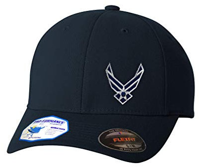 Flexfit Hüte für Damen und Herren mit Air-Force-Emblem-Stickerei, linke Seite, Dunkles Marineblau , L/XL