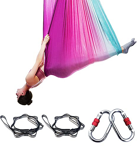 FOSER Aerial Yoga Hammock Aerial Yoga Swing with Daisy Chains Carabiners for Inverted Gravity Yoga Flip with Instruction Manual 5M×2.8M (Gradient Purple)