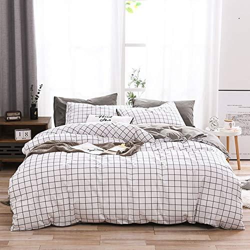 OLDBIAO Bettwäsche-Set 3 Teilig Baumwolle Bettbezug 220x240cm + 2X Kissenbezüge 80x80cm Kariert Bettdeckenbezug Schwarz Weiß Karo für Damen Herren Doppelbett