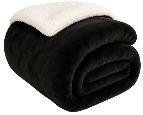 EDS Sherpa Doppelseitige Decke Flauschiger Stoff Extra Weich Fleece Sherpa Bettüberwurf Flauschig und Verbessert Schlaf Schwarz Doppel 150 x 200cm