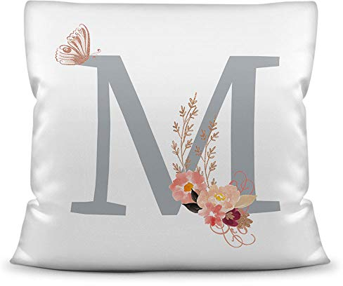 PR Print Royal Kissen mit Anfangsbuchstabe inkl. Kissenfüllung - Buchstabe M in Grau - Persönliches Geschenk/Deko für Wohnzimmer Schlafzimmer/Buchstabenkissen Monogramm