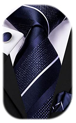 Dubulle Herren-Krawatten-Set, Paisleymuster, Seide, mit Manschettenknöpfen, Krawatte und Einstecktuch - Blau - Medium
