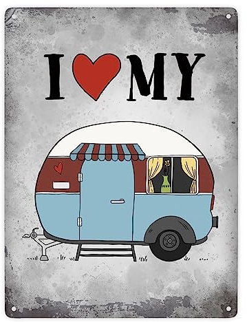 I love my Caravan Metallschild XXL mit Wohnwagen Motiv