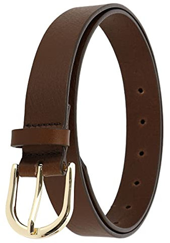 FASHIONGEN - Damengürtel aus pflanzlich gegerbtem Vollnarbenleder, 3 cm breiter ledergürtel, Damengürtel für Jeans, Hosen, RIVOLI - Braun (Goldenschnalle), 80