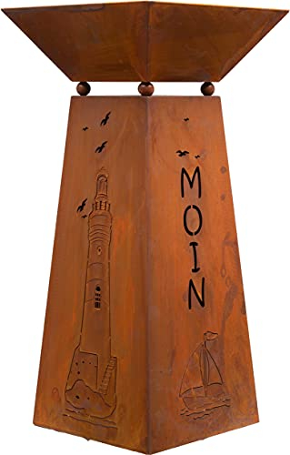 Rostikal Pflanzsäule Moin mit Schale 72 cm Edelrost Gartendeko Leuchtturm Maritim Rost Deko Blumensäule