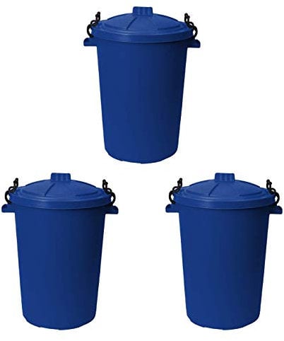 M1SS 50L Litre Heavy Duty Plastic Clip Lock Lid Bin Indoor or Outdoor Rubbish, Dustbin, Trash Can, Waste or Storage of Animal Feed. (3, Blue)