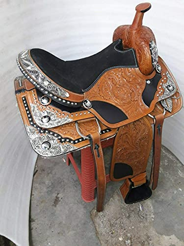 Equestrian Universe - Sella Western in pelle con angolo argentato canchos