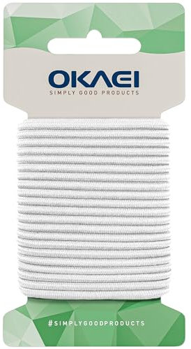 Okaei Gummikordel 3mm x 10m - Hochwertiges Gummiseil in Weis, Flexibles Gummiband/Hutgummi/Rundgummi - Ideal für DIY Projekte und Handwerk