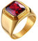 HIJONES Herren Stein Ring Vergoldet Edelstahl Große Quadratische Zirkonia Vintage Statement Ringe Rot Größe 68
