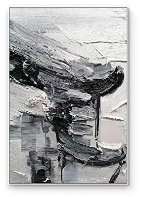 MWMG Acrylbilder Auf Leinwand Handgemalt, Moderne Abstrakte Schwarz Weiß Dicke Textur Unregelmäßige Graffiti Kunstwerk Handgemalte Ölgemälde Auf Leinwand Wandkunst Für Wohnzimmer Schlafzimmer