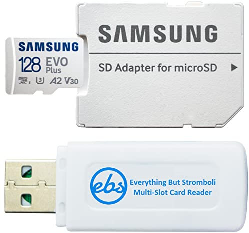 Samsung Evo Plus 128GB Micro SDXC Memory Card Class 10 A2 UHS-I U3 Works with Android Phones - Galaxy A51, A50, A40, A30 (MB-MC128KA) Bundle with (1) Everything But Stromboli MicroSD & SD Card Reader