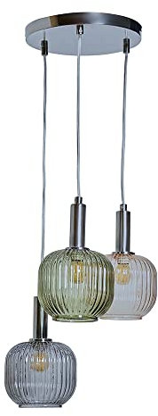 MiniSun | Retro 3 Way Brushed Chrome Ceiling Light Fitting with Hanging Glass Shades | Pendant Lights, Home Décor & Improvement Essential | Includes Bulb | Includes Full Wired Fitting
