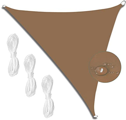 MEEYI Sonnensegel Wasserdicht 3.6x3.6x3.6m Segel Schatten Sonnenschutz 98% Beschattung wasserfest reißfestem für Terrasse Carport Pool Freien mit Seilen Braun
