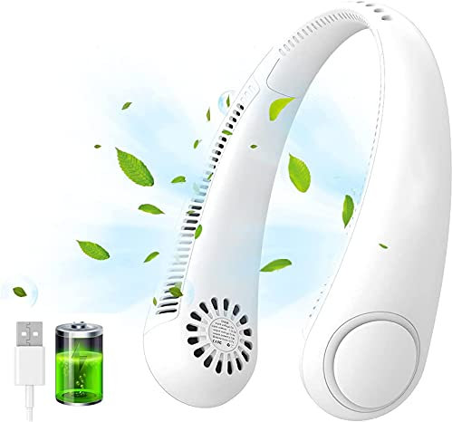 YUXUE Portable Neck Fan, USB Rechargeable Hands Free Bladeless Personal Mini Fans, 3 Speeds Adjustable, Wearable Cooling Fan for Traveling, Sports, Office, White