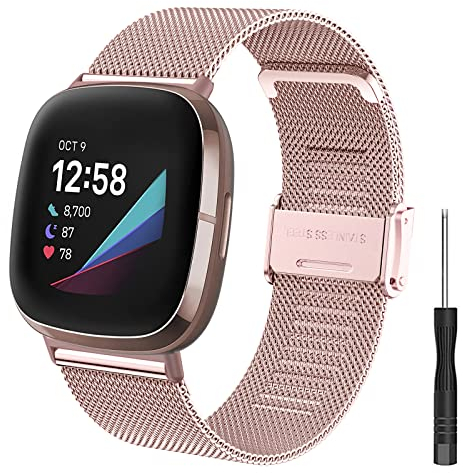 Kompatibel mit Fitbit Versa 4 Armbänder/Fitbit Versa 3 Armbänder/Fitbit Sense 2 Armbänder/Fitbit Sense Armbänder, Mesh Gewebte Edelstahl Armband Metall Uhrenarmband Ersatzband für Männer und Frauen