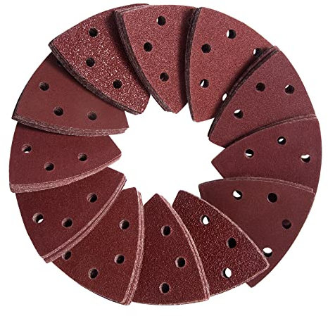 SATC Multi Tool Triangle Sanding Pads 120 PCS 93mm Detail Mouse Sander Pads Durable Dust-Free 6-Holes Electric Sander Sandpaper Hook and Loop 40/60/80/120/180/240 Grits