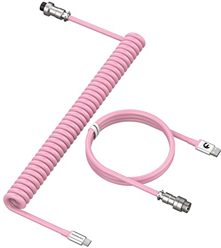 LexonElec Custom Coiled Keyboard Cable, 2.0M(0.66ft) USB-C to USB-A TPU Mechanical Keyboard Cable, Detachable Metal Aviator Double-Sleeved Wire for Gaming Keyboard(Pink)