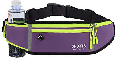 FFWTPY Sac Banane Running Sportif avec Portebouteille Multipoches Ajustable Ceinture Marathon Jogging Randonnée Réfléchissant Imperméable