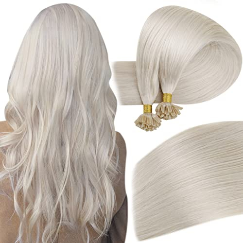 Easyouth Keratin U Tips Echthaar Extensions Bondings Weiß Blond 55 cm Pre Bonded Nail Tip Echthaar Keratin Bonding Extensions Remy Echthaar #1000 50g/50Stück