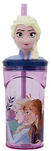 Stor Vaso Infantil Reutilizable con Pajita y Tapa con figurita 3D y Capacidad de 360 ml de Frozen