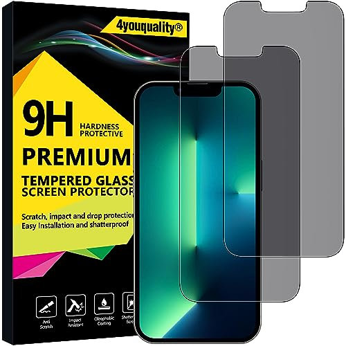 4youquality Privacy Screen Protector for iPhone 16e, iPhone 14, iPhone 13 & 13 Pro (6.1-Inch), Anti Spy Tempered Glass Film, 2-Pack, [LifetimeSupport][Anti-Spy][Impact-Resistant][Anti-Scratch]