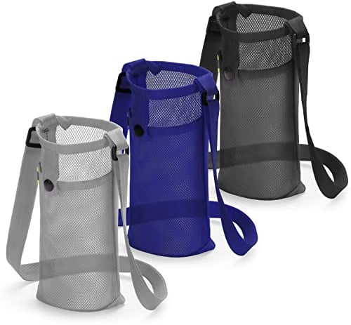 egghat 3Pcs Water Bottle Holder with Adjustable Shoulder Strap Water Bottle Carrier Mesh Water Bottle Bag Lightweight Dog Water Bottle Sleeve Crossbody Water Bottle Pouch (Black/navy/grey)