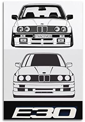 Poster, Schwarz-Weiß, BMW E30 M3, dekoratives Gemälde, Leinwand, Wandposter und Kunstbild, modernes Familien-Schlafzimmer, 40 x 60 cm